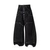 American retro double waist eight-ring buckle stud retro original cow Baggy loose straight street logging jeans