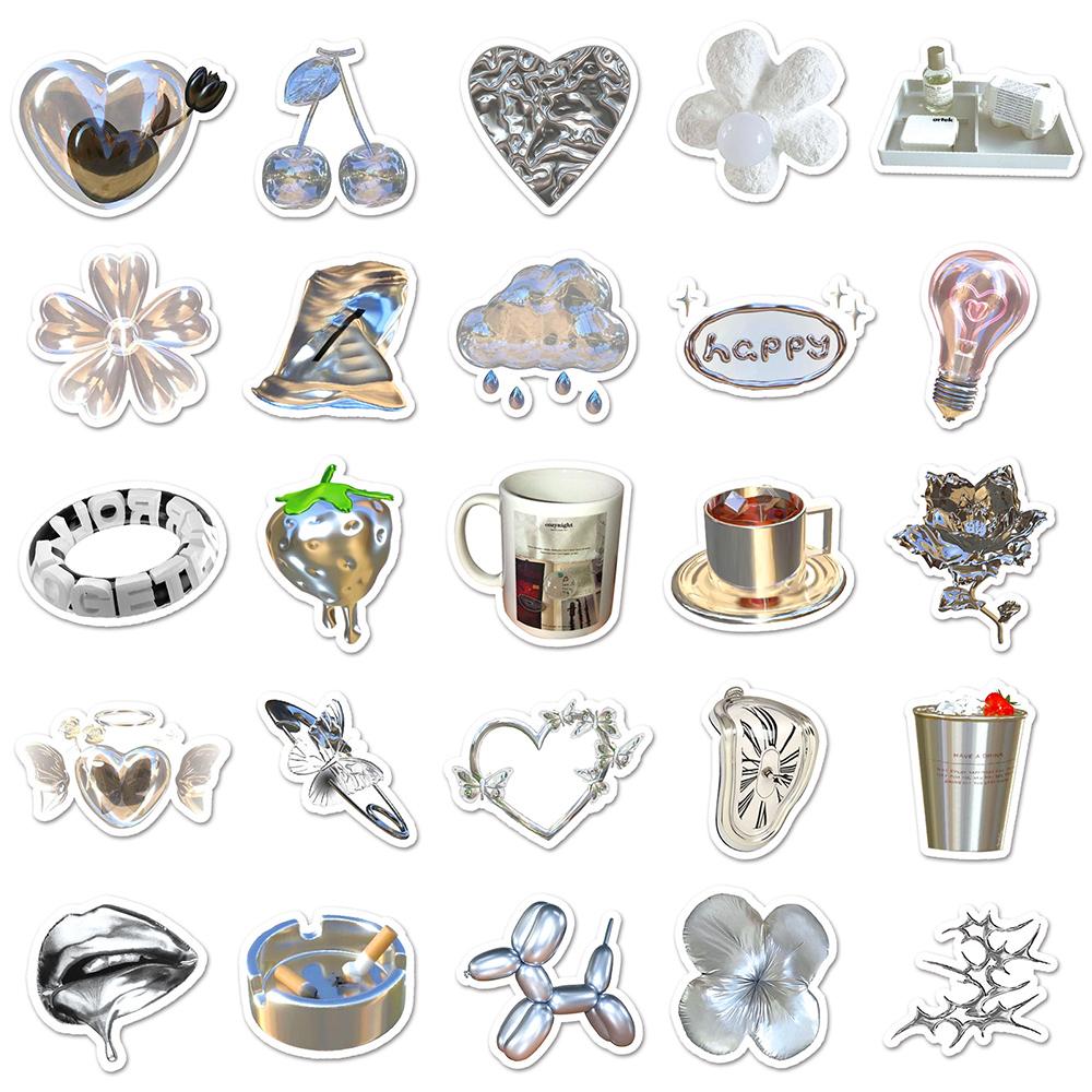 10/30/50pcs Cool Silver Art Aesthetic Stickers Cartoon Ins Style Decals Suitcase Phone Laptop Diary Graffiti Sticker Decoration