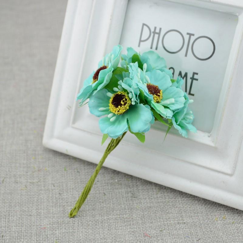6pcs/lot Cherry Blossom Artificial Flowers Wedding Car Vase for Home Decoration Bride Bouquet Handmade Silk Plants