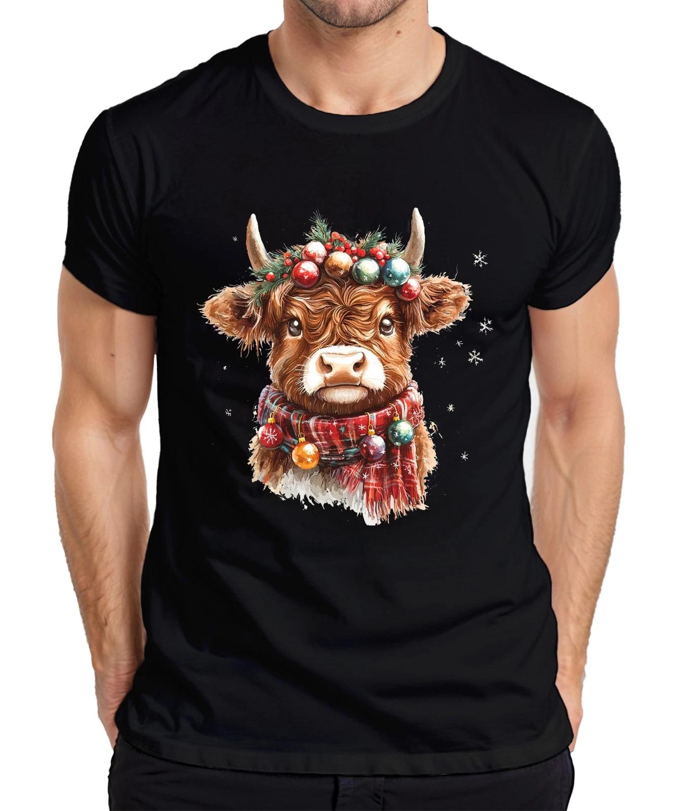 Highland Kuh Weihnachtskranz Weihnachtskugeln Schal Schneeflocken Herren T-Shirt L