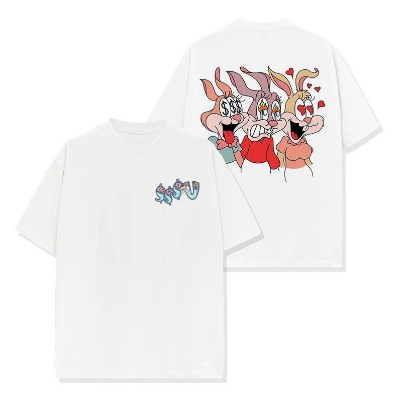

Summer American Rabbit Pattern Printed Cotton Short Sleeve T-shirt for Men and Women Couples Loose Parent-child Clothing XXXXXL