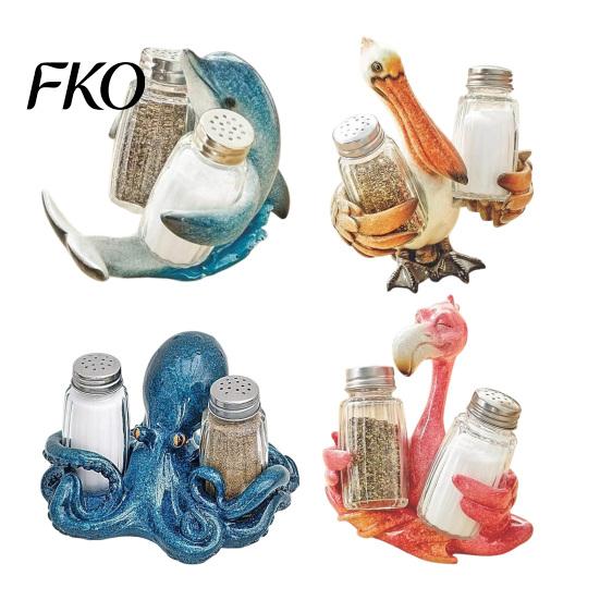 Durable Resin Kitchen Storage Creative Animal Condiment Holder, Organizer Rack for 2 Spice Dolphin Seasoning Jars, Cute Flamingo Pelican