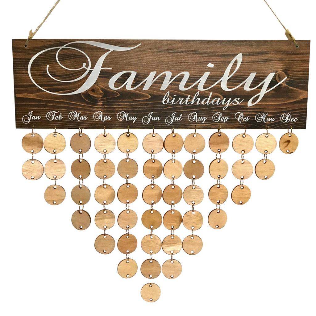 Kalendarz świąteczny do powieszenia na ścianie: Tabliczka urodzinowa dla rodziny z etykietami