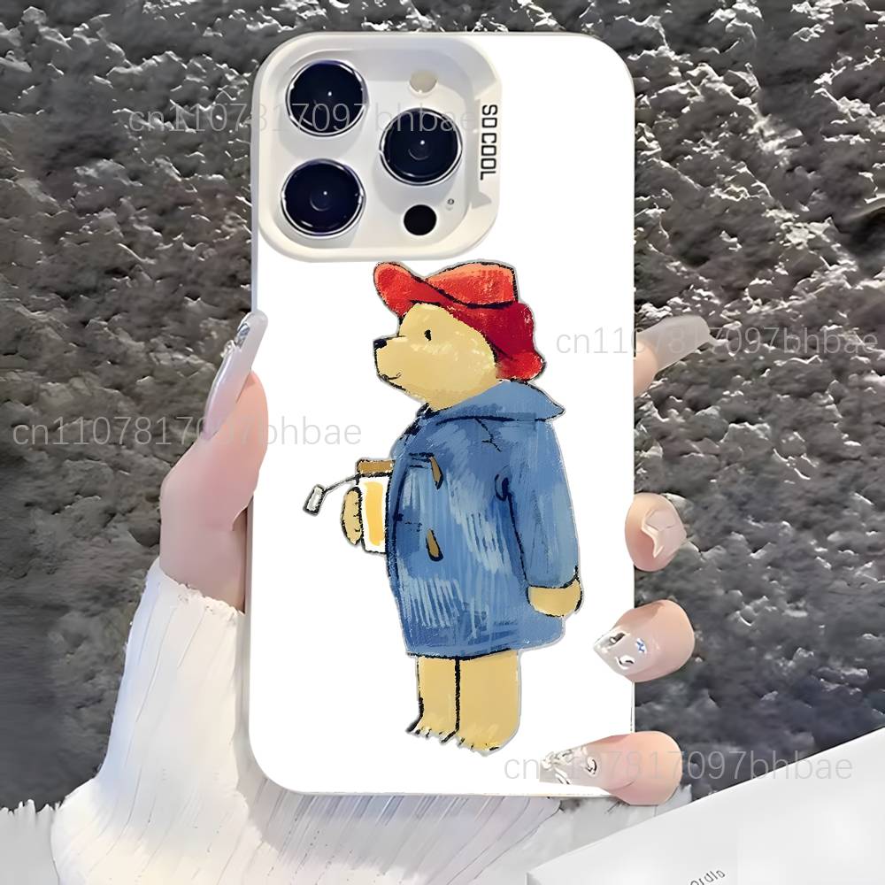 P-PaddingtonS Bear Cute For iPhone 17,16,15,14,13,12,X,8,Pro,Max,Plus,SE4,Air,Mini Anti-Slip Design White IMD Matte Case