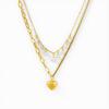 18K Stainless Steel Heart Pendant Pearl Double-Layer Chain Necklace - Colorfast Jewelry
