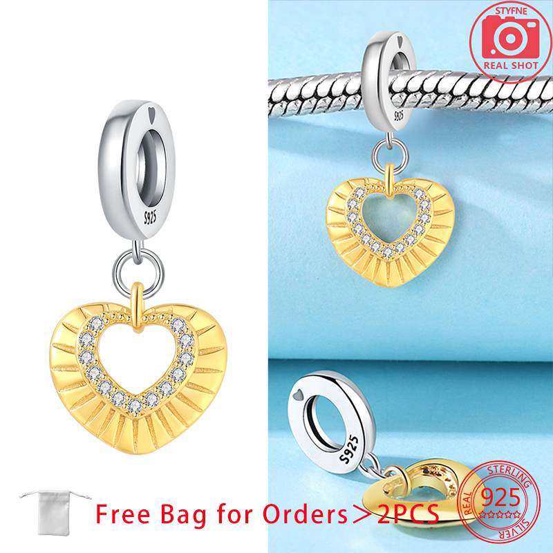 Original Charms Copper Gold Love Heart Pendant Beads Fit Bracelets Beads For Women Diy Jewelry Making Gift Fine Jewelry