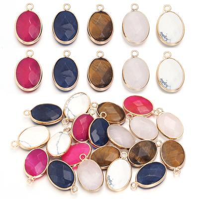 2 Stück Naturstein Anhänger Goldrand Oval Form Anhänger für Schmuckherstellung Zubehör DIY Halskette Armband Ohrring Zubehör