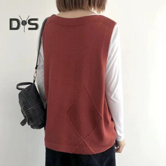 Women Knitting Vest V-Neck Sleeveless Single Breasted Warm Waistcoat Solid Color Loose Fit Knitted Tank Tops with Pockets