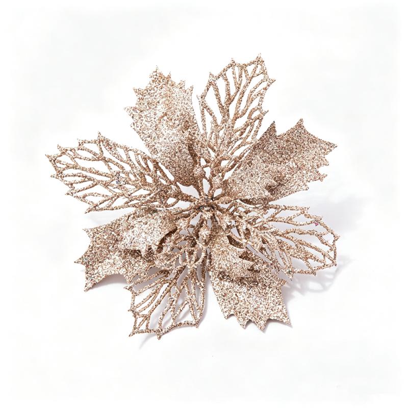 Artificial Glitter Poinsettia 6Pcs Hollow Out Xmas Decor for Christmas Tree Garland Front Door Winter Decor