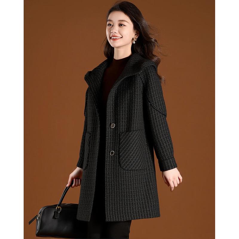 Women's British Style Plaid Hooded Mid-Length Coat