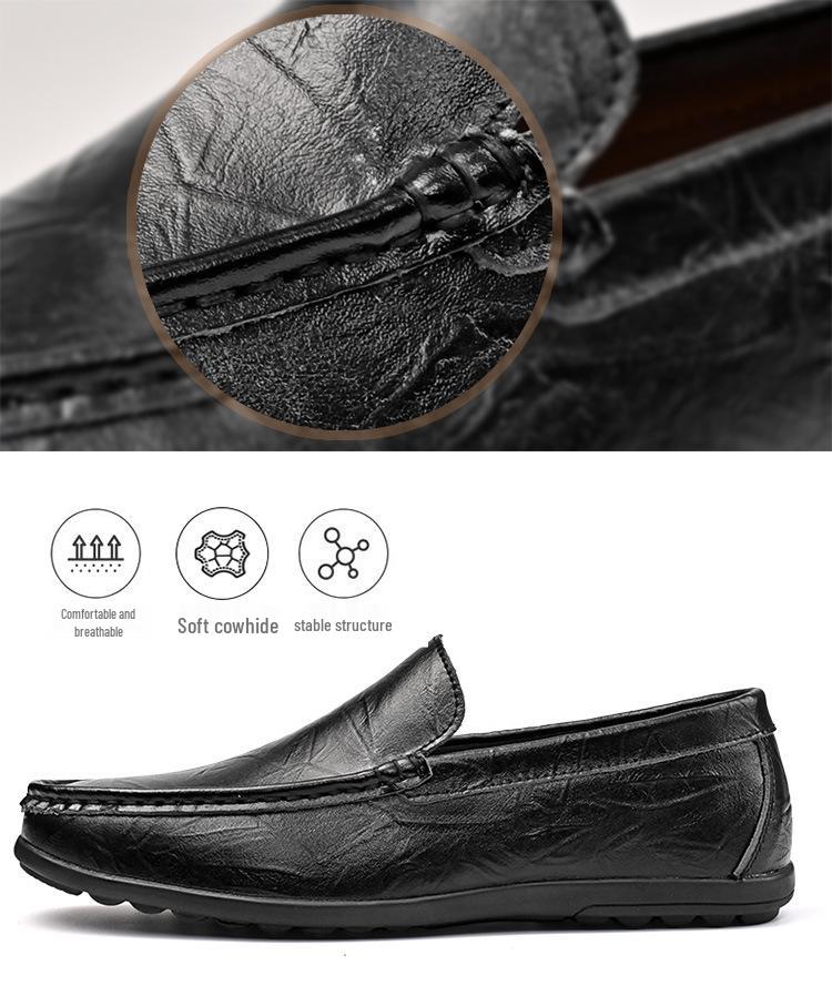 Men's Handmade Slip-On Leather Loafers - Autumn British Style, Casual & Business, Soft Sole Driving Shoes