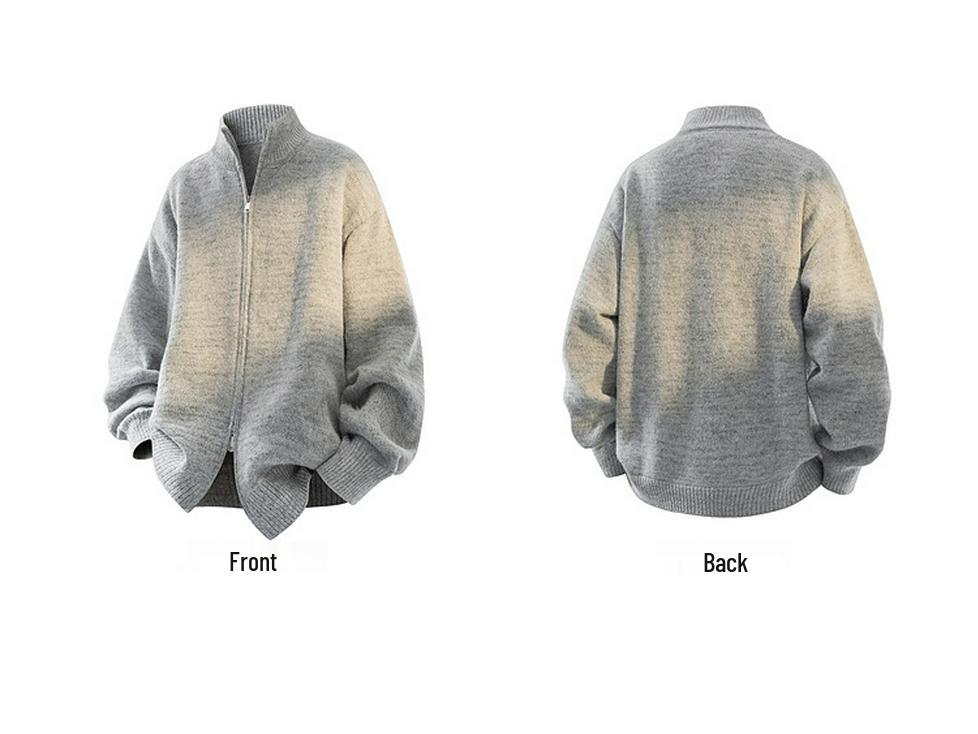 Men's Retro Stand Collar Knit Cardigan - Autumn Casual Loose Fit Zipper Sweater Jacket