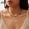 EFFIE QUEEN 925 Sterling Silver 14K Gold Choker Necklace Natural Freshwater Pearl With Malachite Natural Stone Series Gift MPN07