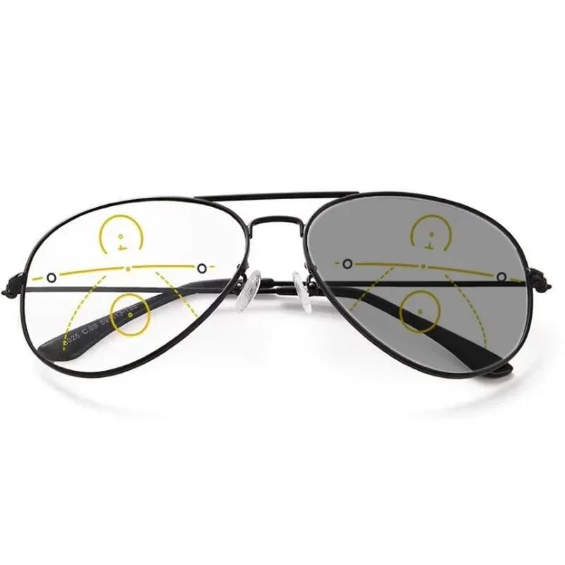 Unisex Fashion Photochromic Multifocal Presbyopia Glasses Ultra-Light Anti-Blue Light Reading Glasses Sunglasses 2 In 1