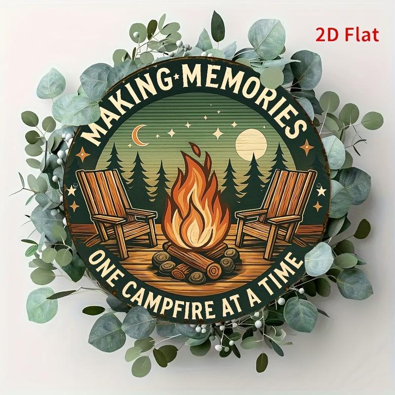 HD Tin Sign Making Memories One Campfire At A Time Round Vintage Metal Wall Art Retro Camping Decor