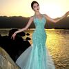 French Sexy Retro Sequin Dress Women's Suspender Waist Fishtail Dress Birthday Party Dress Long Skirt