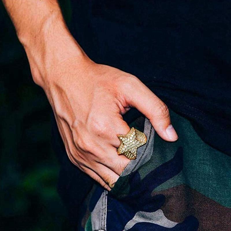 Hip Hop Pětihvězdičkové prsteny Kamínky Zirkon Pěticípé hvězdy Prsteny