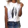 Summer Round Neck 3D Feather Animal Simplicity Print Top Fashionable Casual Short Sleeved Women's T-shirts