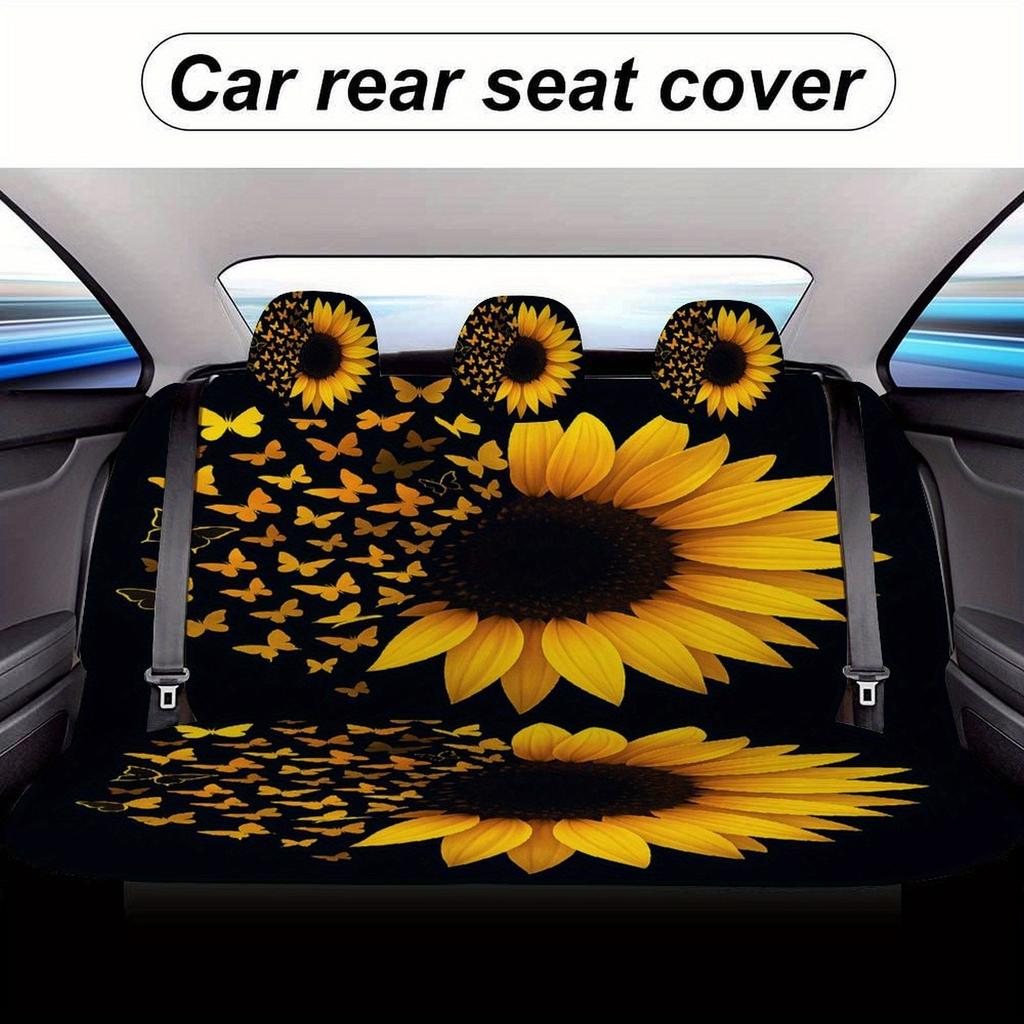 Sunflower Butterflies Designed Car Seat Cover Set For Most Cars, High-Quality Comfortable Car Seat Protector Covers Full Set, Un