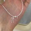 S925 Sterling Silver Pink Heart Bow Pearl Bracelet for Women