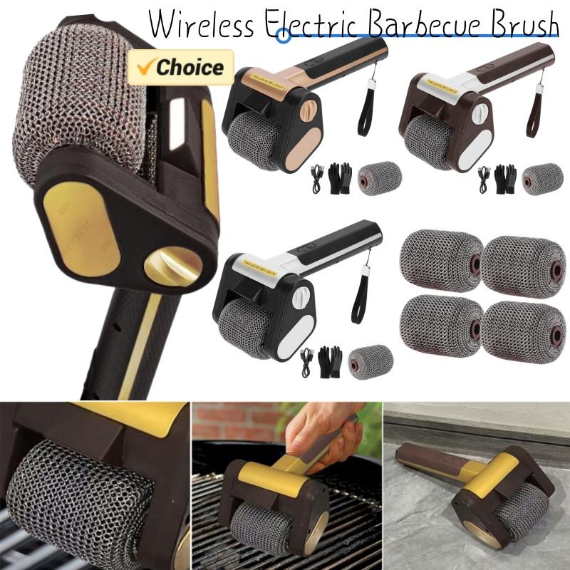1 set Pennello Pulitore Griglia a Rullo Elettrico in Acciaio Inossidabile con Testine Sostituibili Con Luce LED Strumenti per la Pulizia della Casa Accessori BBQ