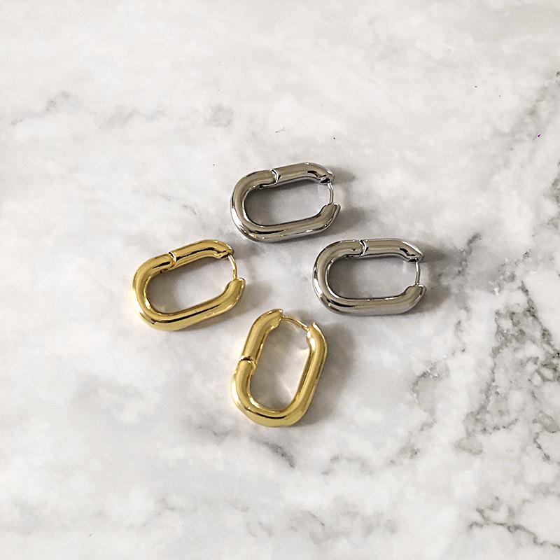 

French Retro Minimalist Oval Geometric Hoop Earrings for Women золотой