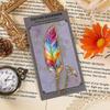Vintage Feather Gold Stamped Metal Bookmark with Metal Chain Pendant Exquisite Bookmark Book Page Divider Office Stationery