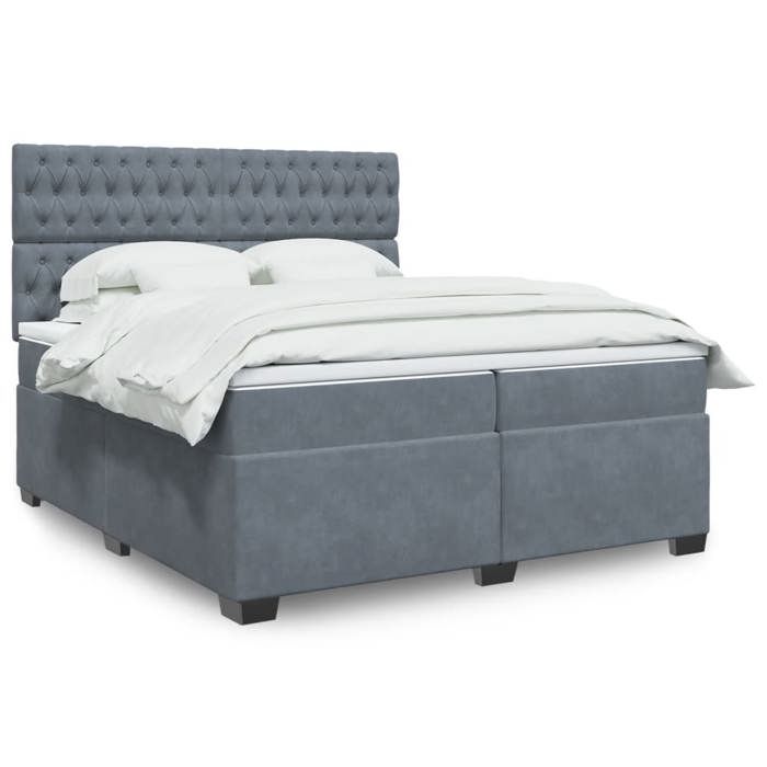 VidaXL Slatted Bed Base and Mattress Dark Grey 200x200cm Velvet, Bed, Platform Bed, Panel Bed, Furniture of 3293309