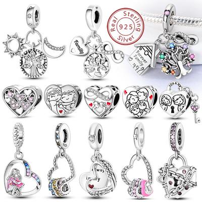 Silberne Charms Perlen Ewige Liebe Herz Schwester Familie Leben Charms Anhänger Für Armband Frau Schmuck Geschenke