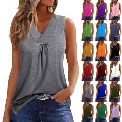 Women's Fashion Casual Solid Color V-Neck Sleeveless Irregular T-Shirt Top