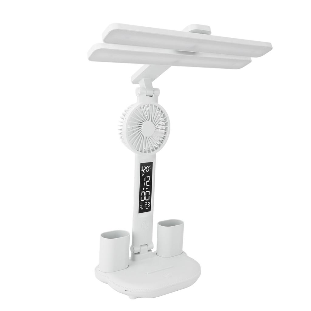 LED Desk Light with Fan and Clock Calendar Touch Control 3 Lighting Modes Rechargeable Dimmable