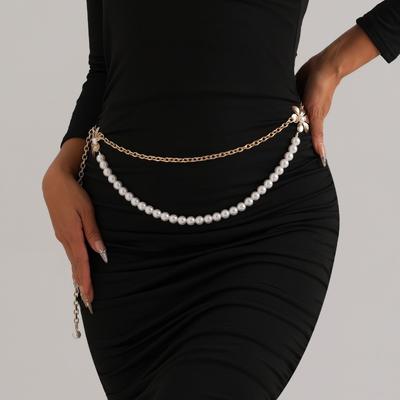 Multilayer Pearl Waist Chain Heart Rhinestone Punk Thin Waist Chain Elegant Waist Accessories Women Body Chain Belt Bridal