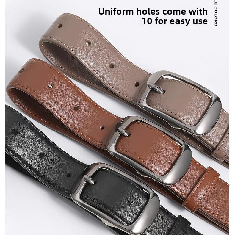 Women's Genuine Leather Belt: Stylish, Versatile Buckle, High-Grade Design for Jeans, Simple Cowhide.