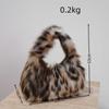 Leopard Plush Women's Hobos Underarm Bag Girls Furry Clutch Shoulder Bags Luxury Faux Fur Female Fluffy Small Handbags