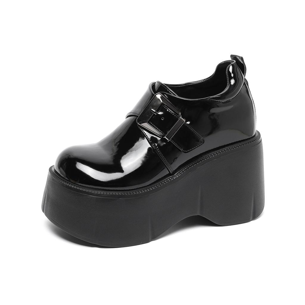 Versatile Fashion Muffin Shoes New Platform Inner Height Increase Women's Black Single Shoes