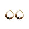 Silver Needle Faux Pearl & Wood Beaded Ear Hoops - Autumn/Winter High-End Niche Earrings for Women