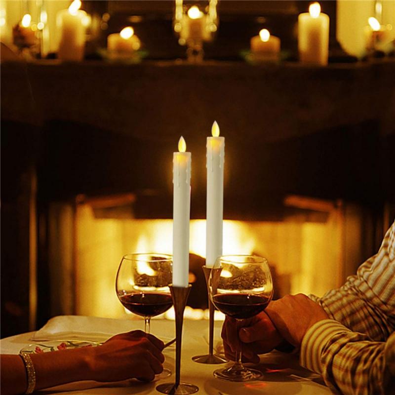 2 buc. Lumânări LED fără flacără Lumânări conice Funcționate cu baterii Sfeșnice care pâlpâie fără picurare pentru decorarea interioară, nuntă, Crăciun