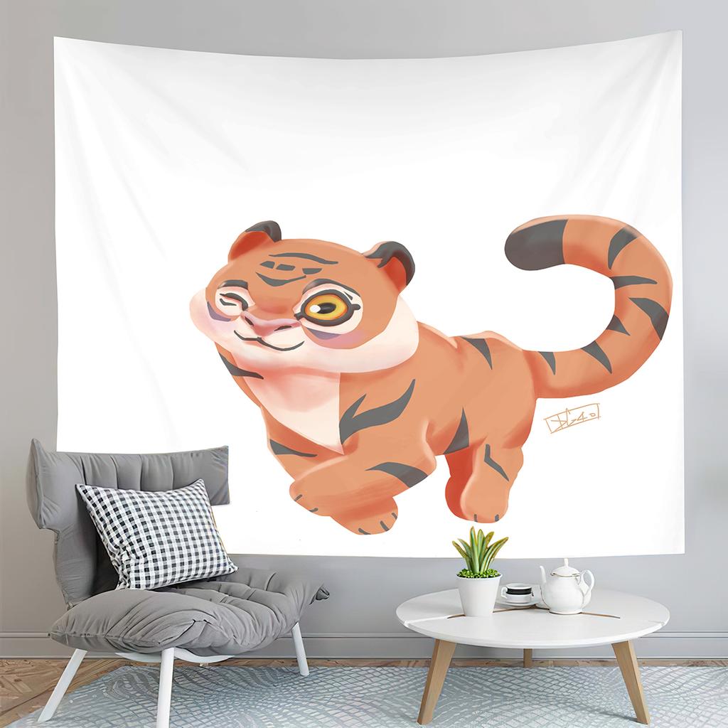 Cartoon Tiger Tapestry Cute Big Eyes Pink Paws Tiger Cub Tapestry Art Home Living Room Bedroom Decor Tapestries for Girls Boys