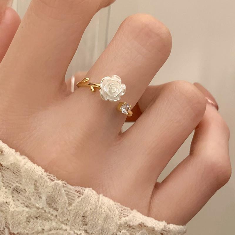 Elegant Camellia Flower Adjustable Copper Ring For Women Stylish And Unique Design