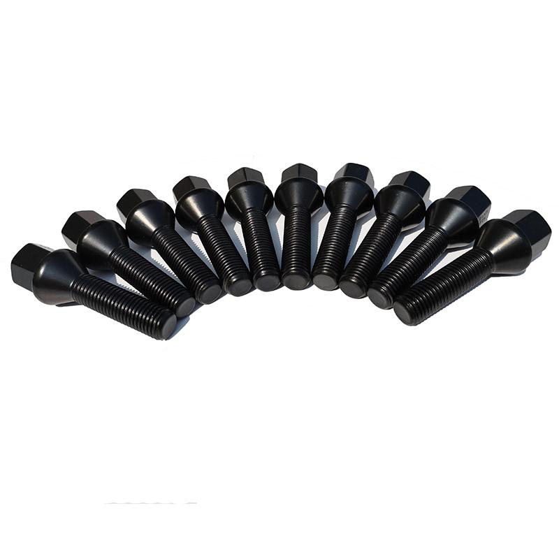 10PCS Black/silver Cone Shape Tapered Wheel Bolts Locking Screws M14X1.25 M12X1.5 M12X1.25 M14 X1.5 For BMW Golf E91 G30 PEUGEOT