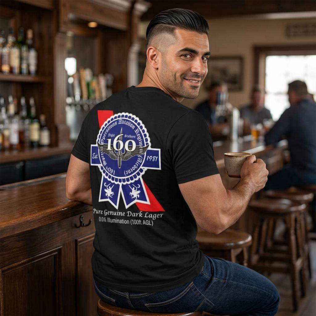 160th SOAR Night Stalkers Dark Lager Beer T-Shirt | Special Operations Aviation Regiment (Abn)