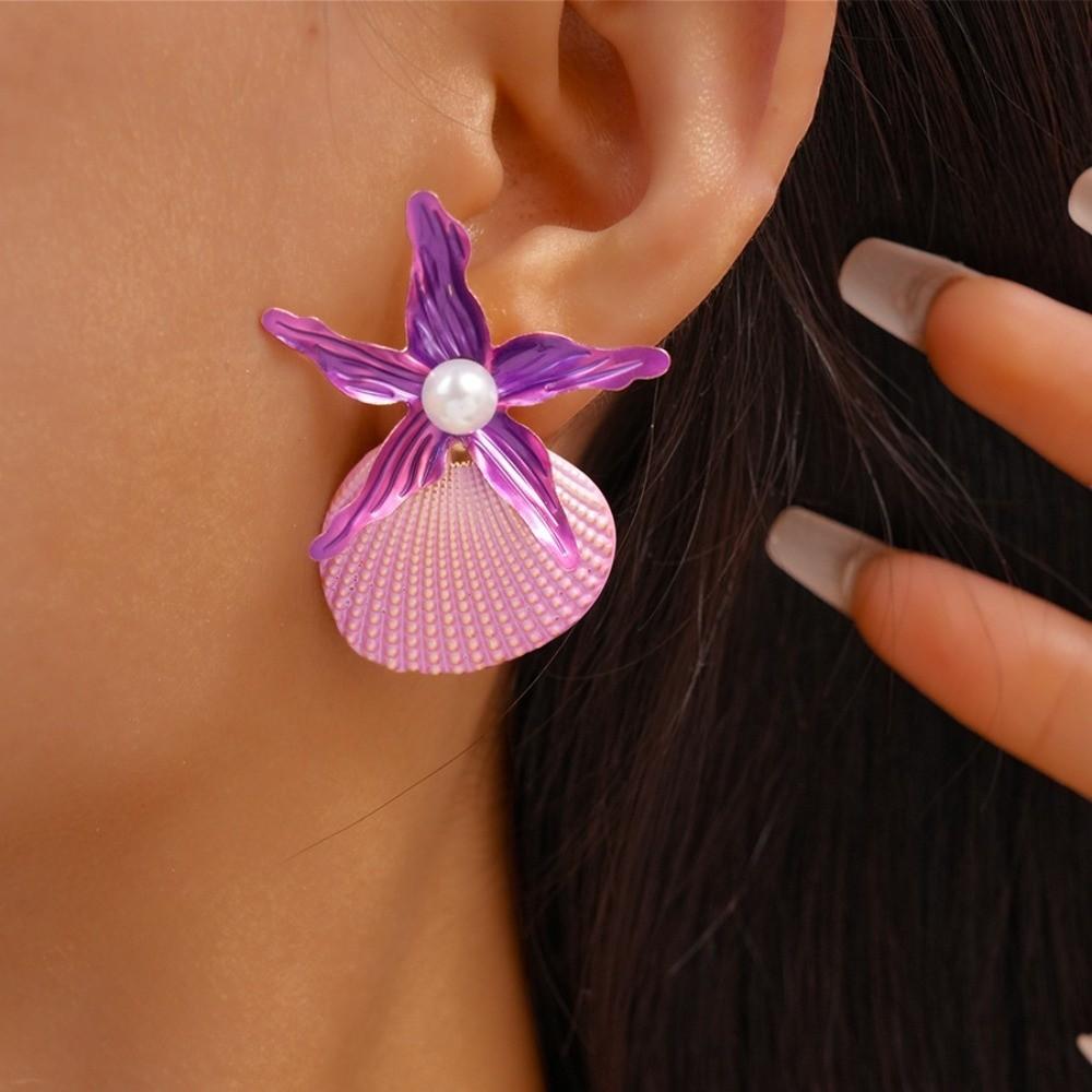 Bohemian Starfish Stud Earrings Conch Starfish Pendant Earrings Shell Drop Earrings  Vacation