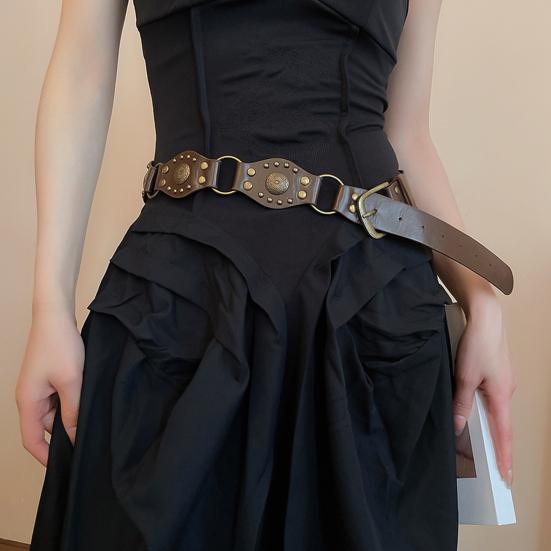 Retro Women Belt Bohemia Style Alloy Imitation Leather Waist Chain Dresses Shirts Tops Waist Belt Clothing Accessory