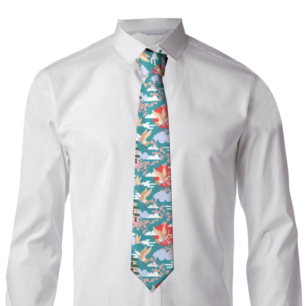 [Chioee] Business Necktie, Japanese Style, Crane and Cherry Blossom Pattern, Cute, Stylish, Popular, Easy To Tie, Washable, Cool Biz Style,