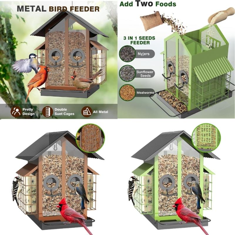 Outdoor Hanging Bird Feeder with Perch Large Capacity Feeding Station for Garden and Yard
