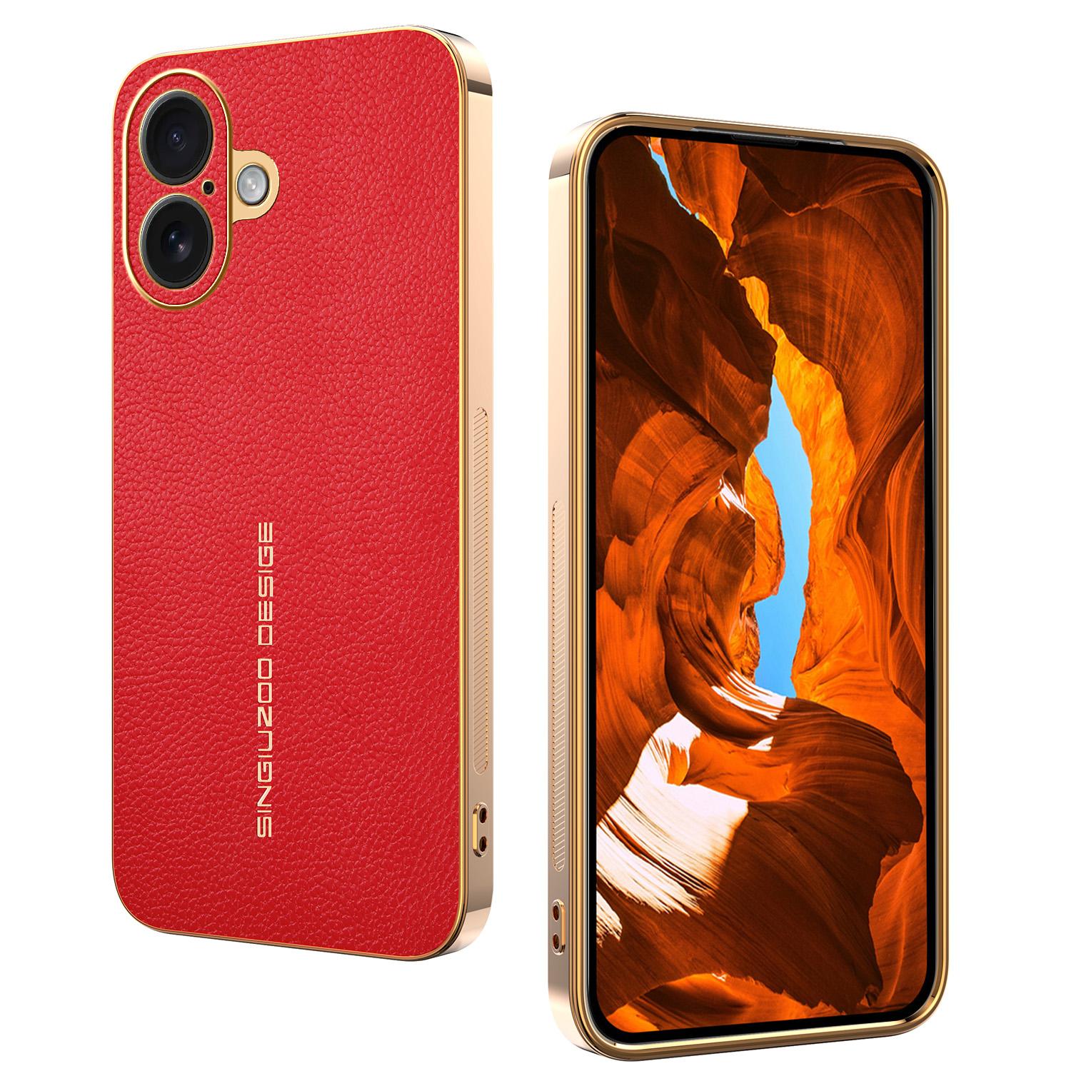 For iPhone 16 Case Anti Scratch Litchi Texture TPU Leather PU Phone Back Cover