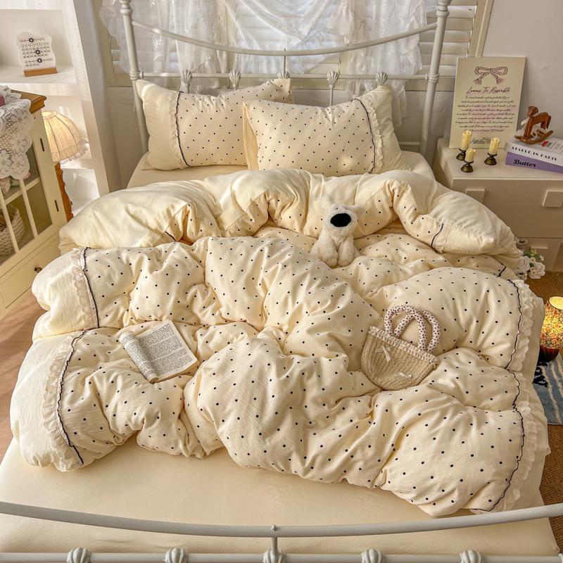 Korean Style Lace Skin-Friendly Double Layer Gauze Printed Bedding Set - Three or Four Pieces