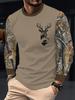 Men's Long-Sleeve T-Shirt - Deer Head and Antlers Pattern, Casual Crew Neck T-Shirt