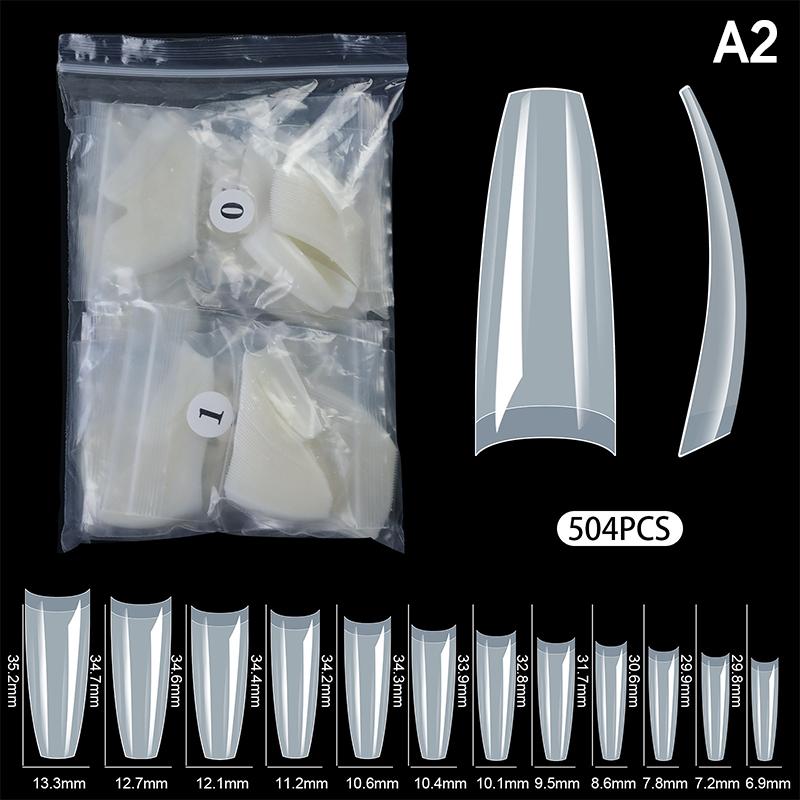 504Pcs Extra-Long C Curve False Nail Tips Abs Straight Coffin Fake Nails Half-Cover Press On Nail Tips