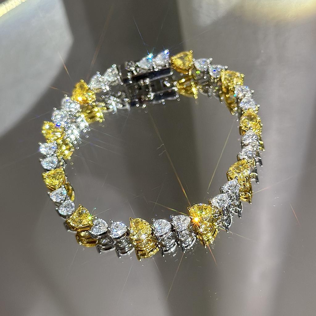 S Sterling Silver Bracelet, Love Yellow Diamond Intercolor Love Shape Color Diamond Bracelet Women'S Cutting Temperament Bracelet